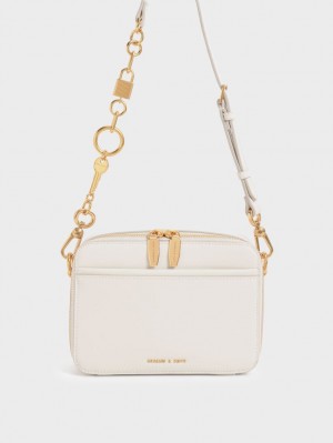 Charles And Keith Lock & Key Chain Handbag Cream | PHILIPPINES K591