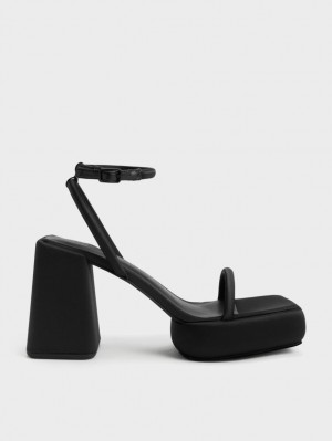 Charles And Keith Lucile Satin Platform Sandals Black | PHILIPPINES W943