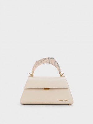 Charles And Keith Marlin Acrylic Handle Trapeze Tote Bags Beige | PHILIPPINES D714