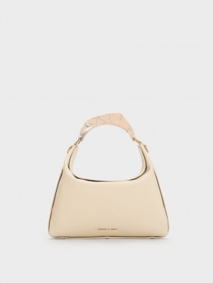 Charles And Keith Marlin Acrylic Handle Hobo Bag Beige | PHILIPPINES R970