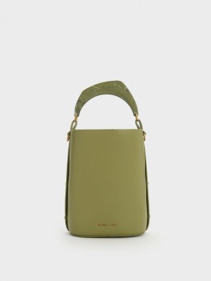 Charles And Keith Marlin Acrylic Handle Bucket Bags Olive | PHILIPPINES H029