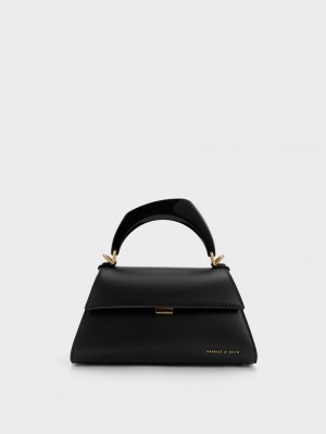 Charles And Keith Marlin Acrylic Handle Trapeze Tote Bags Black | PHILIPPINES A510