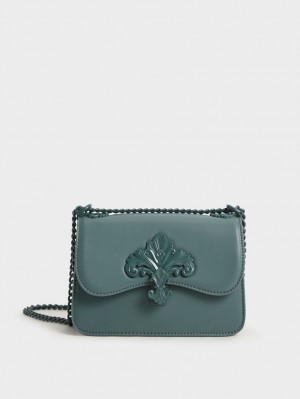 Charles And Keith Meriah Chain Strap Crossbody Bags Turquoise | PHILIPPINES C136