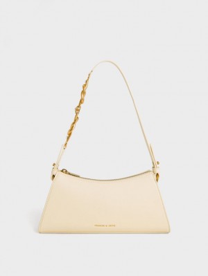 Charles And Keith Metallic-Accent Strap Trapeze Tote Bags Beige | PHILIPPINES V691