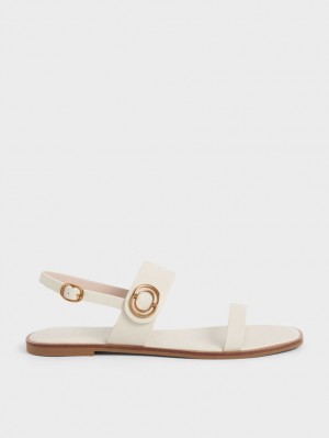 Charles And Keith Metallic Accent Back Strap Sandals White | PHILIPPINES E156