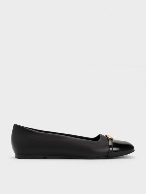 Charles And Keith Metallic Accent Ballet Flats Black | PHILIPPINES B430