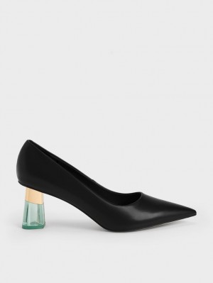 Charles And Keith Metallic Accent Clear Heel Pumps Black | PHILIPPINES I876