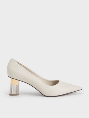 Charles And Keith Metallic Accent Clear Heel Pumps White | PHILIPPINES X172