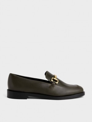 Charles And Keith Metallic Accent Loafers Olive | PHILIPPINES O376