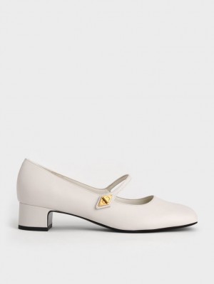 Charles And Keith Metallic Accent Mary Jane Pumps White | PHILIPPINES C581