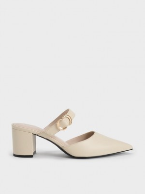 Charles And Keith Metallic Accent Pointed-Toe Pumps Cream | PHILIPPINES Y671