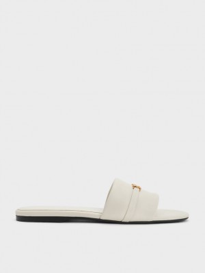 Charles And Keith Metallic Accent Round-Toe Slide Sandals White | PHILIPPINES Q481