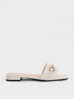 Charles And Keith Metallic Bar Slide Sandals White | PHILIPPINES Y490