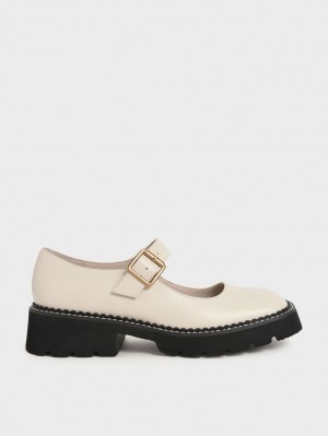 Charles And Keith Metallic Buckle Mary Jane Shoes White | PHILIPPINES B094