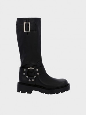 Charles And Keith Metallic Buckled Knee-high Boots Black | PHILIPPINES K658