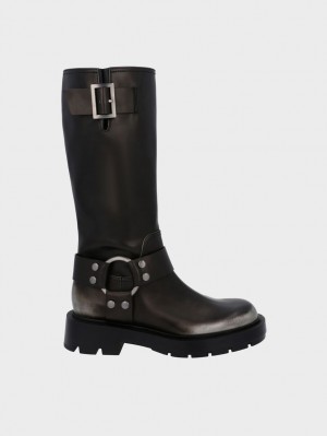 Charles And Keith Metallic Buckled Knee-high Boots Black | PHILIPPINES X532