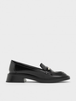 Charles And Keith Metallic Penny Tab Loafers Black | PHILIPPINES K715