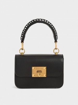 Charles And Keith Metallic Turn-Lock Shoulder Bags Black | PHILIPPINES L923