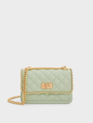 Charles And Keith Micaela Quilted Braided Chain Shoulder Bags Green | PHILIPPINES I284