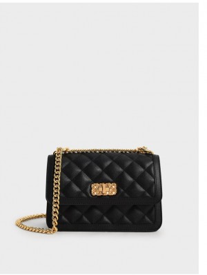 Charles And Keith Micaela Quilted Chain Shoulder Bags Black | PHILIPPINES F401