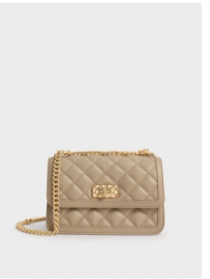 Charles And Keith Micaela Quilted Chain Shoulder Bags Brown | PHILIPPINES Q158