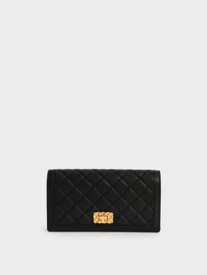 Charles And Keith Micaela Quilted Long Wallets Black | PHILIPPINES A031