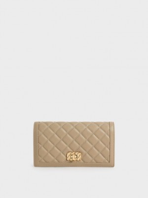 Charles And Keith Micaela Quilted Long Wallets Brown | PHILIPPINES B786