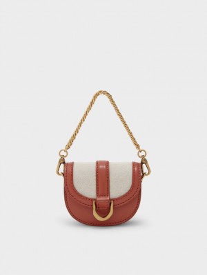 Charles And Keith Micro Gabine Two-Tone​ Saddle Bags Dark Red | PHILIPPINES K153