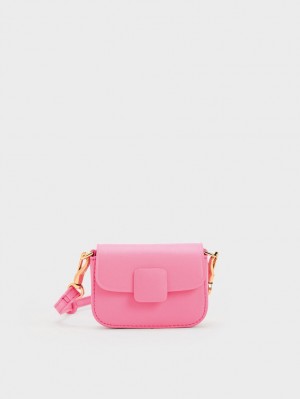 Charles And Keith Micro Koa Square Push-Lock Mini Bag Pink | PHILIPPINES M167