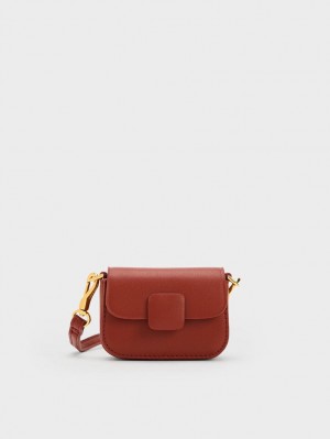 Charles And Keith Micro Koa Square Push-Lock Mini Bag Dark Red | PHILIPPINES H750