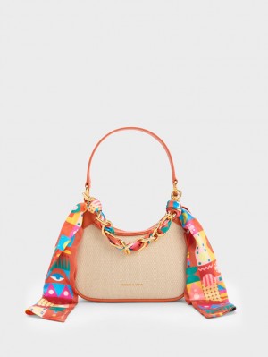 Charles And Keith Mini Alcott Scarf Handle Canvas Shoulder Bags Orange | PHILIPPINES O506