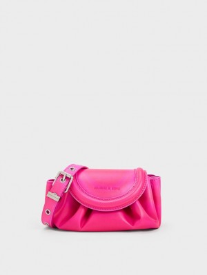 Charles And Keith Mini Blossom Curved Flap Crossbody Bags Pink | PHILIPPINES H495