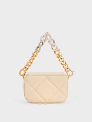 Charles And Keith Mini Danika Chunky Chain Padded Shoulder Bags Beige | PHILIPPINES X271