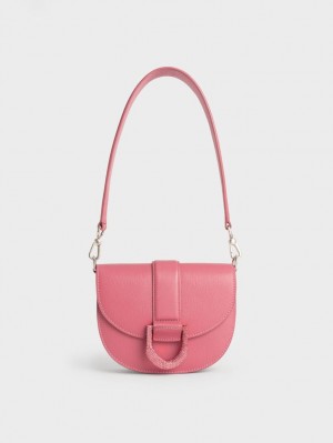 Charles And Keith Mini Gabine Leather Saddle Bags Coral | PHILIPPINES I475