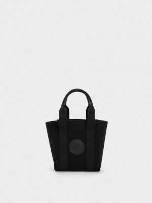 Charles And Keith Mini Kay Canvas Tote Bags Black | PHILIPPINES O348