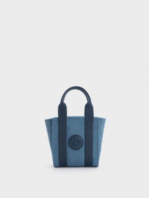 Charles And Keith Mini Kay Denim Contrast-Trim Tote Bags Blue | PHILIPPINES B439