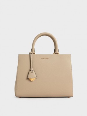 Charles And Keith Mirabelle Structured Handbag Brown | PHILIPPINES M905