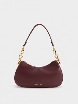 Charles And Keith Moira Sculptural Shoulder Bags Dark Chocolate | PHILIPPINES U374