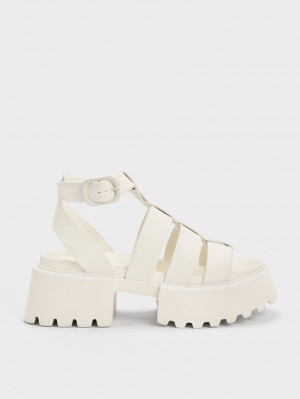 Charles And Keith Nadine Gladiator Platform Sandals White | PHILIPPINES Y916