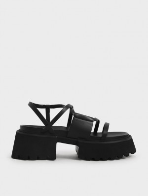 Charles And Keith Nadine Strappy Platform Sandals Black | PHILIPPINES Z537