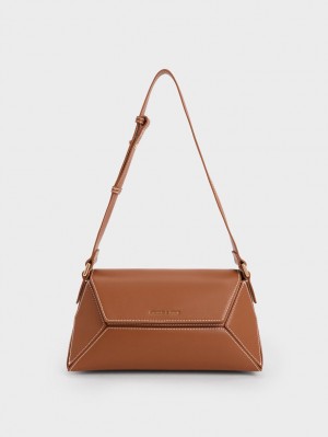 Charles And Keith Nasrin Geometric Shoulder Bags Chocolate | PHILIPPINES S895