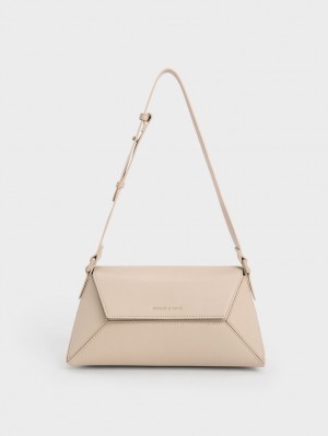 Charles And Keith Nasrin Geometric Shoulder Bags Beige | PHILIPPINES G830