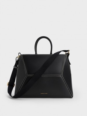 Charles And Keith Nasrin Geometric Tote Bags Black | PHILIPPINES Z246