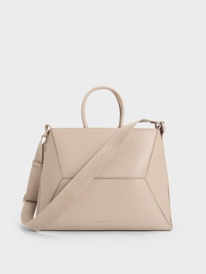 Charles And Keith Nasrin Geometric Tote Bags Beige | PHILIPPINES P247