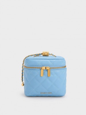 Charles And Keith Nezu Quilted Boxy Crossbody Bags Light Blue | PHILIPPINES E875