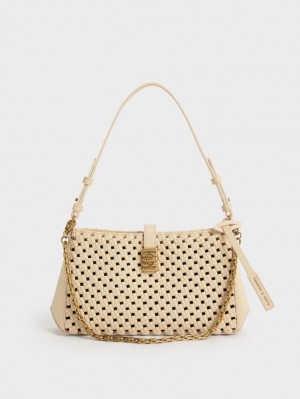 Charles And Keith Nova Woven Chain-Handle Shoulder Bags Beige | PHILIPPINES D089