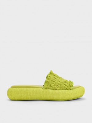 Charles And Keith Nuala Ruched Flatforms Slides Light Green | PHILIPPINES R270