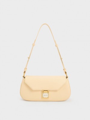 Charles And Keith Oona Curved Shoulder Bags Beige | PHILIPPINES J309