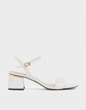 Charles And Keith Open Toe Ankle Strap Block Heels Sandals White | PHILIPPINES F028