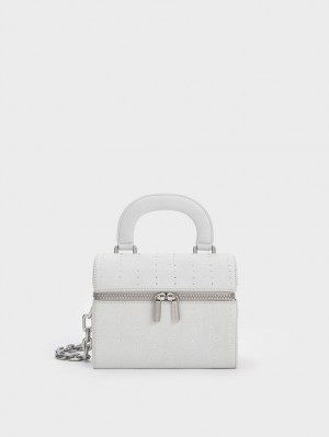 Charles And Keith Padded Handle Textured Crossbody Bags Silver | PHILIPPINES W986